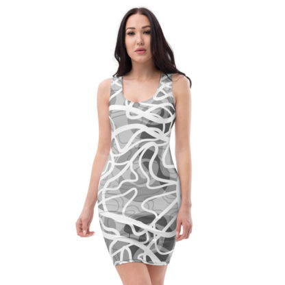 Grey Multiline Squiggle Splat Sublimation Cut & Sew Dress front 1